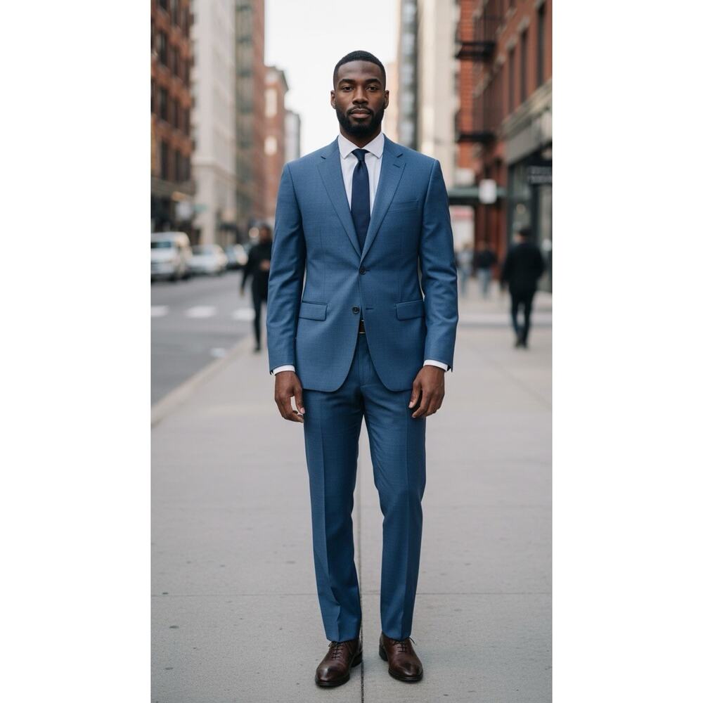 $495 NWT KENNETH COLE Mens 48R Blue Stretch 2 Piece Suit With Dress Pants 40